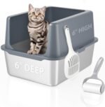 Stainless Steel Cat Litter Box,High Sided Enclosed Cat Litter Box Anti-Leakage,Non-Stick Litter Box with Lid,17.5" L x 13.5" W x 12" H(Grey) - Image 2