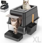 Stainless Steel Litter Box with Lid, XL Extra Large Enclosed Cat Litter Box for Big Cats 110° Flip Cover, Top Entry Metal High Sided Litter Box & Pedal & Scoop, Anti-Leakage (Black) - Image 2