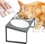 Sunhoo Cat Bowl Elevated Cat Food Water Bowls Raised Kitty Dish Set of 2 Ceramic 15° Tilted Puppy Dishes Pet Bowl with Bamboo Stand Indoor Anti Vomiting (Grey) - Image 2