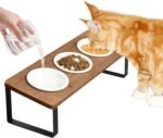 Sunhoo Elevated Cat Food Bowl Raised Kitty Dish Ceramic Tilted Pet Bowls Set of 3 Indoor Cats Dishes Dia 4.7in/12cm Anti Vomiting with Natural Bamboo Stand Gamelle Pour Chat - Image 2