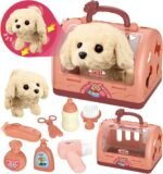 TEUVO Pet Care Play Set Robot Dogs Toys for Kids Interactive Girl Toys Grooming Stuffed Pet Puppy Toys with Electronic Dog Plush & Box Pretend Play Gifts for Girls Boy Toddler 3 4 5 6 7 Years Old Pink - Image 2