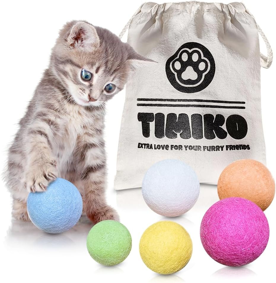 TIMIKO Cat Toys Balls, 100% Natural Wool, 2 Sizes 6 Colors, Non-Toxic, Cat Toys for Indoor Cats, Interactive Cat Toys, Cat Fetch Toy, Cat Balls Toys for Kitty Kitten - Image 2