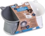 Tilted Elevated Cat Food Bowl - White/Grey - 2 Pc - Anti Vomit Raised Pet Bowl for Cats and Small Dogs - 100% Recycled Plastic - Image 2