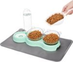 Triple Cats Bowls, Cat Food Water Bowl with Mat and Scoop, 15° Tilted Raised Cat Bowl Dishes with Automatic Water Bottle, Pet Feeding Bowls for Cats, Small Dogs, Wet, Dry Food - Image 2