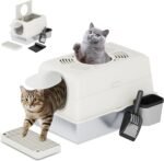 U-MAX Stainless Steel Cat Litter Box, Large Enclosed Kitty Litter Tray with Lid Scoop and Waste Bag, Anti-Leakage Easy Clean Non-Stick Surface, Jumbo Size for All Cats(60x40x38cm) - Image 2