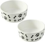 UBEE Ceramic Dog Bowl Set of 2, 6.5 inch Dog Food Bowl Dish with Bone Paw Pattern, Pet Food Water Dish Feeding for Small and Meidum Dogs and Large Cat, White - Image 2
