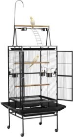 VEVOR Bird Cage, 32.7 x 31.1 x 82.7 inch, Open Flat Top, Wrought Iron Bird Flight Cage with Perches, Slide-Out Tray, Plastic Feeders, for Cockatiel, Monk Parakeet, Amazon Parrot, African Grey Parrot - Image 2
