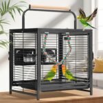 VIVOHOME 19 Inch Wrought Iron Bird Travel Carrier Cage for Parrots Conures Lovebird Cockatiel Parakeets Black - Image 2
