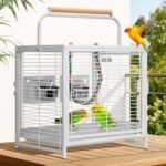 VIVOHOME 19 Inch Wrought Iron Bird Travel Carrier Cage for Parrots Conures Lovebird Cockatiel Parakeets White - Image 2