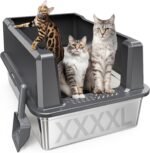 XXL Stainless Steel Cat Litter Box with High Sided, 28" L x 20.5" W x 14" H Extra Large Litter Box for Big Cats and Multiple Cats, Cat Litter Pan with Anti-Urine Leakage (Grey, XXX-Large) - Image 2
