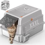 XXXL Stainless Steel Cat Litter Box with Lid，Extra Large Enclosed High Sided Metal Litter Box with Removable Lid, 180°-Top Flip Cover Litter Pan with Scoop, Non-Sticky, Anti-Leakage, Light Grey - Image 2