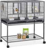 YAHEETECH 41.5" Stackable Divided Breeder Breeding Parakeet Bird Cage for Canaries Cockatiels Lovebirds Finches Budgies Small Parrots with Rolling Stand, Black - Image 2