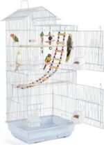 Yaheetech 39-inch Roof Top Medium Parakeet Bird Cages for Cockatiels Conures Finches Budgies Canaries Lovebirds Parakeets Green Cheek Small Birds Parrots, Travel Flight Birdcage w/Toys, White - Image 2