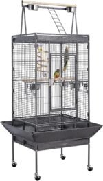 Yaheetech 69-inch Wrought Iron Rolling Large Parrot Bird Cage for African Grey Small Quaker Amazon Parrot Cockatiel Sun Parakeet Green Cheek Conure Dove Lovebird Budgie Play Top Bird Cage with Stand - Image 2