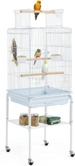 Yaheetech Play Open Top Parrot Bird Cages for Sun Parakeet Cockatiel Green Cheek Conure Lovebird w/Detachable Rolling Stand, White - Image 2