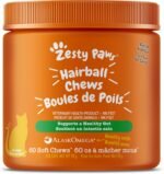 Zesty Paws Hairball Treats for Cats - Hairball Relief for Cats Supplement - AlaskOmega Omega 3 Fish Oil with EPA & DHA + Zinc, Biotin & Psyllium - Supports Gut & Skin Health - Bacon Flavour - 60 Count - Image 2