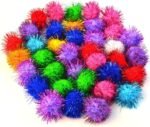 baotongle 70 PCS Assorted Color Sparkle Balls, Tinsel Pom Poms Glitter for Cat Kittens - Image 2