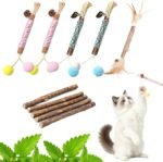10Pcs Natural Silvervine for Cats, Silvervine chew Sticks for Cats Teeth Nip Cleaning, Catnip Toys for Indoor Kitten Teething and Stress, Interactive Toy with Feather and Ball Small & Medium Breeds - Image 2