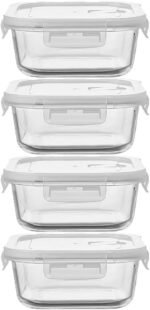16oz Square Glass Meal Prep Containers with Lids, 2 Cup Square Food Storage Containers BPA free, Heat-Resistant BPA-Free Small Food Bowls, Microwave, Dishwasher, Freezer Safe (4 Pack) - Image 2