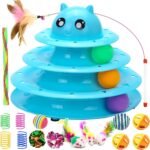 17 Pack Cat Toys Interactive for Indoor Cats Kitten Toy Fun Roller 3 Level Cat Teaser Ball Toys with Cat Feather Wand - Image 2