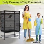 Daoeny Bird Cage Seed Catcher, Large Bird Cage Cover, Adjustable Soft Airy Nylon Mesh Net, Birdcage Cover Skirt Seed Guard for Parrot Parakeet Macaw African Round Square Cages (Black) - Image 8