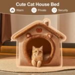 WADY Cat Bed for Indoor Cats,Cozy Cat Cave Bed Cat House Cat Tent with Removable Cushion Pillow,Soft Warm Pet House Puppy Bed,Cute Pet Nest (Brown, 15.75 ×13.78 ×14.96in) - Image 4