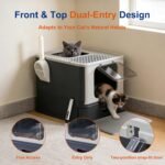 Marchul Stainless Steel Cat Litter Box with Lid & Drawer, Adjustable Front Entry Top Exit Kitty Box, Large Metal Covered Litter Box with Scoop & Litter Mat, Dark Gray - Image 4