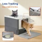 Marchul Stainless Steel Cat Litter Box with Lid & Drawer, Adjustable Front Entry Top Exit Kitty Box, Large Metal Covered Litter Box with Scoop & Litter Mat, Dark Gray - Image 5