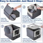 Marchul Stainless Steel Cat Litter Box with Lid & Drawer, Adjustable Front Entry Top Exit Kitty Box, Large Metal Covered Litter Box with Scoop & Litter Mat, Dark Gray - Image 8