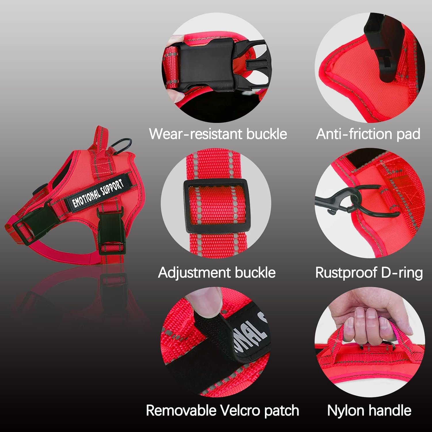 voopet Service Dog Harness, Emotional Support Pet Vest Harness, Reflective Breathable and Adjustable No-Pull ESA Dog Harness for Small Medium Large Dogs (with 4 PCS Removeable Tags) - Image 3