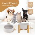 Elevated Ceramic Cat Bowl Set - Cat Food and Water Bowl with Anti Slip Stand - Raised Cat Bowls Anti Vomiting - Double Cat Dishes for Dry Wet Food - Pet Bowls for Cats and Puppies - Grey - Set of 2 - Image 3