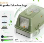 Stainless Steel Cat Litter Box with Lid, XL Large Enclosed High Sided Litter Box with Removable Lid, Carbon Filters -Odor Free, Easy Cleaning, Anti-Urine Leakage for Big Cats/Multiples-Green - Image 5