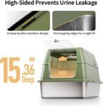 Stainless Steel Cat Litter Box with Lid, XL Large Enclosed High Sided Litter Box with Removable Lid, Carbon Filters -Odor Free, Easy Cleaning, Anti-Urine Leakage for Big Cats/Multiples-Green - Image 8