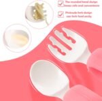 Baby Self Feeding Training Spoon and Fork Set with Travel Case, BPA-Free Cute Circle Toddler Training Utensils, Silicone/ABS Great Tableware Set Spoons Fork for Kids(Yellow) - Image 4