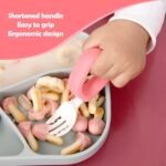 Baby Self Feeding Training Spoon and Fork Set with Travel Case, BPA-Free Cute Circle Toddler Training Utensils, Silicone/ABS Great Tableware Set Spoons Fork for Kids(Yellow) - Image 5