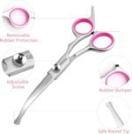 GEMEK Dog Grooming Scissors with Safety Round Tips Stainless Steel Professional Dog Grooming Kit - Thinning, Curved Scissors and Comb for Cat Pet (Pink 4 in 1) - Image 3