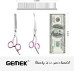 GEMEK Dog Grooming Scissors with Safety Round Tips Stainless Steel Professional Dog Grooming Kit - Thinning, Curved Scissors and Comb for Cat Pet (Pink 4 in 1) - Image 6