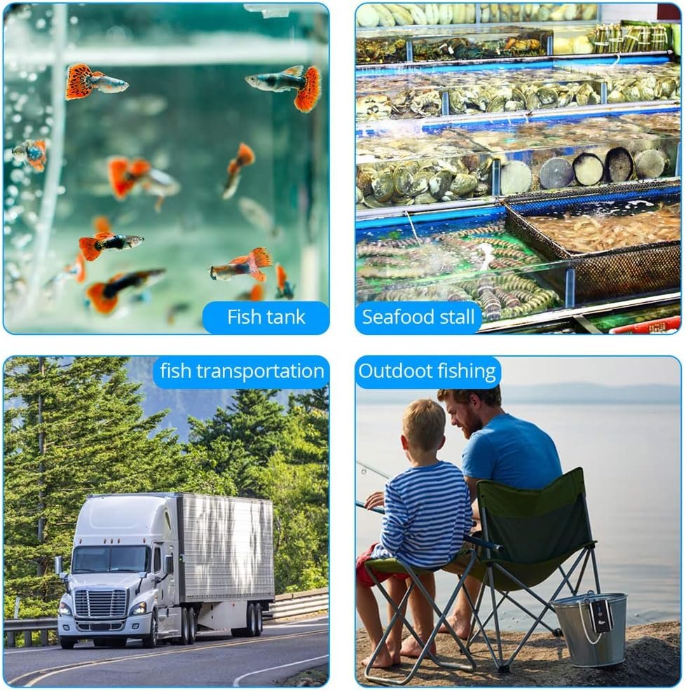 AQQA Aquarium Rechargeable Air Pump,Multifunctional Portable Energy Saving Power Quiet Oxygen Pump, One/Dual Outlets with Air Stone,Suitable for Indoors Power Outages Fishing 1.7W - Image 5