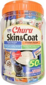INABA Churu Lickable Purée Natural Cat Treats | Skin & Coat Variety (50 Tubes) + Hairball Control (24 Tubes) - Image 3