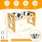 Raised Dog Bowls Stand Set 5 Height Adjustable Raised Cat Food Bowl Kit with 2 Thick Stainless Steel Dog Food Bowls Anti-Slip Wood Dogs Bowl Kit Wood Cat and Feeder for Your Pets - Image 3