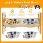 Raised Dog Bowls Stand Set 5 Height Adjustable Raised Cat Food Bowl Kit with 2 Thick Stainless Steel Dog Food Bowls Anti-Slip Wood Dogs Bowl Kit Wood Cat and Feeder for Your Pets - Image 4