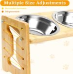 Raised Dog Bowls Stand Set 5 Height Adjustable Raised Cat Food Bowl Kit with 2 Thick Stainless Steel Dog Food Bowls Anti-Slip Wood Dogs Bowl Kit Wood Cat and Feeder for Your Pets - Image 7