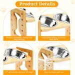 Raised Dog Bowls Stand Set 5 Height Adjustable Raised Cat Food Bowl Kit with 2 Thick Stainless Steel Dog Food Bowls Anti-Slip Wood Dogs Bowl Kit Wood Cat and Feeder for Your Pets - Image 8