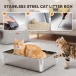 PawHut XL Stainless Steel Litter Box with Lid, Extra Large Enclosed Cat Litter Box for Big Cats with Flip Cover, Scoop, Pedal, Deodorizer, Leak-Proof, Odor-Resistant, Easy Cleaning - Image 6