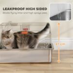 PawHut XL Stainless Steel Litter Box with Lid, Extra Large Enclosed Cat Litter Box for Big Cats with Flip Cover, Scoop, Pedal, Deodorizer, Leak-Proof, Odor-Resistant, Easy Cleaning - Image 10