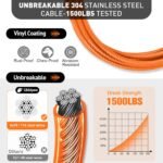 Dog Tie Out Cable 10FT Heavy Duty Chew Proof, Tangle-Free Runner with 360° Swivels & Locking Clip for Large Dogs Up to 250LBS - Rust Proof Leash for Yard, Camping, Outside (Orange 10FT) - Image 3