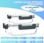 20-Piece Set (10-Pack) Borosilicate Glass Food Storage Containers with Upgraded Detachable Locking Lids - Airtight Leak Proof Meal Prep Lunch Boxes, Oven/Microwave Safe - Image 6