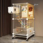 Large Bird Cage for Parrots/Cockatiels/Budgies with Acrylic Doors & 4 Casters, Wide White Birdcage Includes Perch/Feeder/Swing/Detachable Drawer for Outdoor/Indoor Conures & Parakeets (36x36x82cm) - Image 3