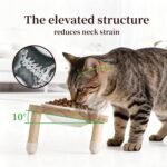 Raised Pet Feeder with Oak Stand - Ergonomic 350 ml Ceramic Double Bowl Set for Small Dogs & Cats (Oak Stand & 2 White Bowls) - Image 4