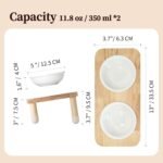 Raised Pet Feeder with Oak Stand - Ergonomic 350 ml Ceramic Double Bowl Set for Small Dogs & Cats (Oak Stand & 2 White Bowls) - Image 6